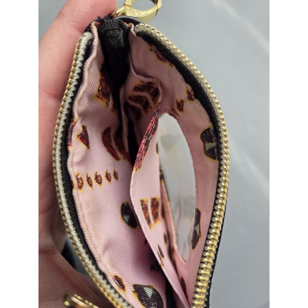 Betsey Johnson Wristlet Wallet Black and Gold Polka Dot Metallic‎ ID Window - Picture 5 of 7